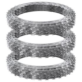VEVOR Razor Wires, 147 Ft Razor Barbed Wire, 3 Rolls Razor Wire Fencing Razor Fence, Razor Ribbon Barbed Wire Galvanized Razor Wire Fence, Rolls Razor