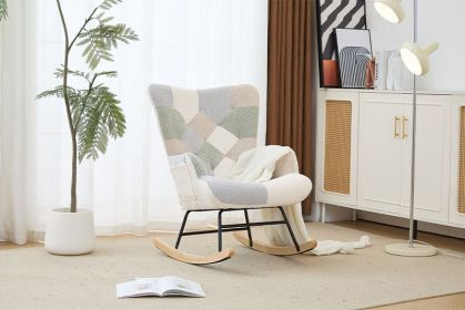 Modern Patchwork Accent Chair With Solid Wood Armrest And Feet, Mid-Century Modern Accent Sofa, Fabric Sofa Chair For Living Room Bedroom Studio, Comf