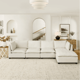 Convertible Sectional Sofa Couch With Ottoman, Cloud Couch 4 Seat L Shaped Sofa With Padded Armrests And Ottoman .Cloud Sofa For Living Room, Apartmen