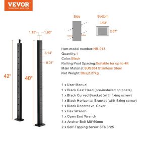 VEVOR Cable Railing Post Level Deck Stair Post 42 X 0.98 X 1.97 Cable Handrail Post Stainless Steel Brushed Finishing Deck Railing Pre-Drilled Pickets