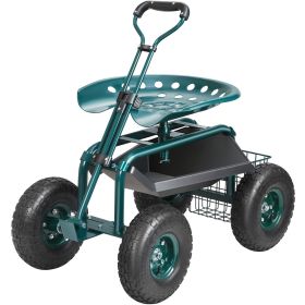 VEVOR Garden Cart Rolling Workseat With Wheels, Gardening Stool For Planting, 360 Degree Swivel Seat, Wagon Scooter With Steering Handle & Utility Too
