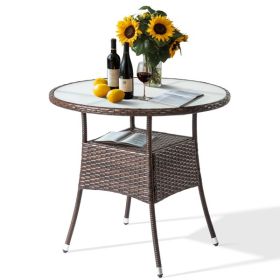 Double Layered Original Glass Tabletop Brown Rattan Woven Rattan Bar Table