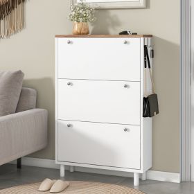 Narrow 3-Flip Drawer Shoe Cabinet Wood Grain Top Entryway Organizer