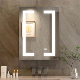 LED Bathroom Wall Medicine Cabinet Mirror Lighted Mirror With Storage Recessed Or Surface 2 Doors Dimmable 3 Colors Temperature Anti-Fog Adjustable Sh