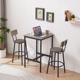 Bar Table Set With 2 Stools, PU Soft Seat & Backrest, Grey, 23.62 W X 35.4 H