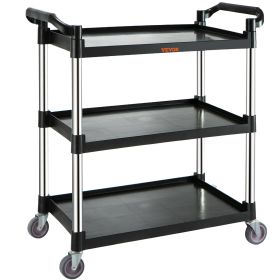VEVOR Utility Service Cart, 3 Shelf Heavy Duty 154LBS Food Service Cart, Rolling Utility Cart With Lockable Wheels, Plastic Utility Cart For Kitchen O