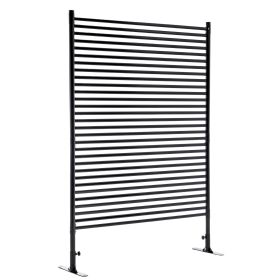 71.26''x46.65'' Outdoor Privacy Screens Freestanding,Metal Privacy Fence Panels For Outside, Slatted Privacy Screens With Stand,Black
