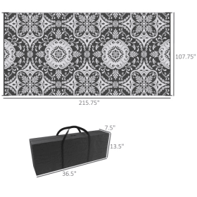Outsunny Reversible Outdoor Rug, 9 X 18 Waterproof Plastic Straw Floor Mat, Portable RV Camping Carpet With Carry Bag, Large Floor Mat For Backyard, D