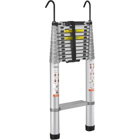 VEVOR Telescoping Ladder, 15 FT Aluminum One-button Retraction Collapsible Extension Ladder, 400 LBS Capacity With Non-slip Feet, Portable Multi-purpo