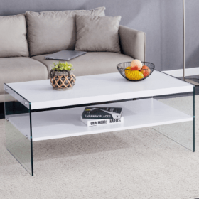 Double Rectangular Coffee Table. The Board Surface Is MDF, With White Stickers, And Both Sides Are Transparent Tempered Glass. Suitable For Living Roo
