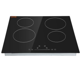 VEVOR Built In Electric Stove Top, 23.2 X 20.5 Inch 4 Burners, 240V Glass Radiant Cooktop With Sensor Touch Control, Timer & Child Lock Included, 9 Po