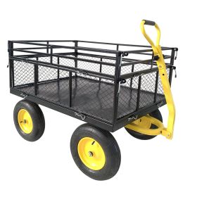 Steel Garden Cart, Heavy Duty 1400 Lbs Capacity, With Removable Mesh Sides To Convert Into Flatbed, Utility Metal Wagon With 2-in-1 Handle And 16 In T