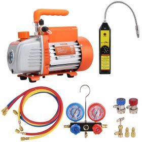 VEVOR   4.5 CFM AC VacuumPump And Gauge Set, Single Stage Rotary Vane HVAC Air VacuumPump   Refrigerant Kit Manifold Gauge Set, With Three-Color Hose
