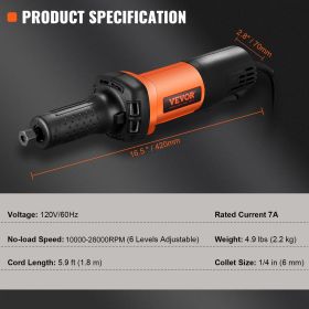 VEVOR Die Grinder, Collet Variable Speed10000-28000RPM, Heavy Duty Electric, Ergonomic Grip For Rust Removal, Grinding, Cutting, Polishing, Welding Re