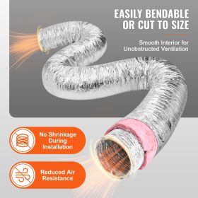 VEVOR Dryer Vent Hose,  Insulated Flexible Duct 25FT Long With 2 Duct Clamps, Heavy-Duty Three Layer Protection For HVAC Heating Cooling Ventilation A