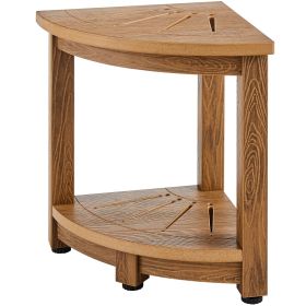 VEVOR Corner Shower Bench, Faux Wood Grain Polystyrene, 350 LBS With Storage Shelf, Water Resistant, Shower Stool For Inside & Outside Shower, For Bat