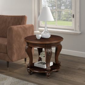 22'' Retro Round End Table,Solid Wood Sofa Side Table With Shelf,Living Room Corner Table Easy Assem