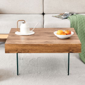 Natural Style Square MDF Coffee Table  31.5x31.5 With Tempered Glass Legs.Density Board Sticker,Reinforced Glass