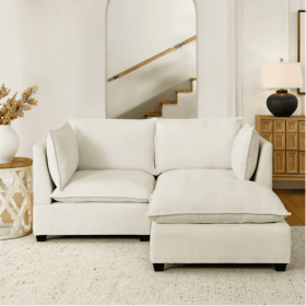 Comfy Cloud Couch Loveseat With Ottoman, Modern Chenille Love Seat Upholstered Modular Couch Sleeper For Living Room, Apartment, Studio, Office Beige