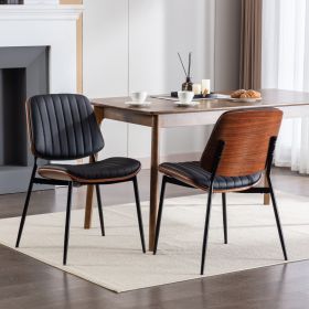 A&A Furniture, Dining Chairs Set Of 2 Mid Century Modern Retro Faux Leather Chair With Walnut Bentwo