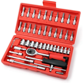 46 Pieces Mechanic Tool Kit Dr. Ratchet Socket Wrench Set With Storage Case, Includes Bit Sockets And Extension Bar