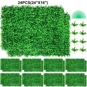 VEVOR Artificial Boxwood Panel UV 24pcs Boxwood Hedge Wall Panels Artificial Grass Backdrop Wall  4 Cm Green Grass Wall, Fake Hedge For Decor Privacy