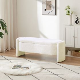 Oval Ottoman Bench 3D Lamb Fleece, Large Storage Space For Living Room