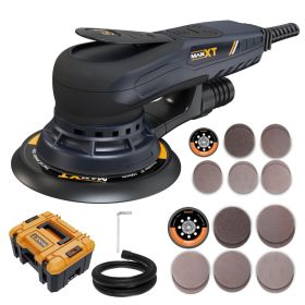 Electric 5mm Random Orbital Sander With Tool Case, Variable Speed Palm Sander With Brushless Motor, 5&6Inch Sanding Pads, Sanders For Woodworking