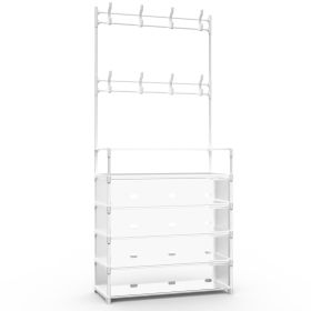 5 Tier Shoe Rack With Coat Rack For Front Door Bedroom Entrance - White