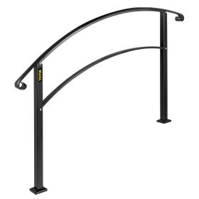 VEVOR Handrails For Outdoor Steps, Fit 1 Or 3 Steps Outdoor Stair Railing, Black Wrought Iron Handrail, Flexible Front Porch Hand Rail, Transitional H