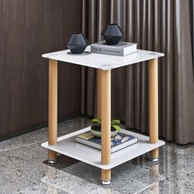 1-Piece White Oak Side Table, 2-Tier Modern Night Stand, Sofa Side Table