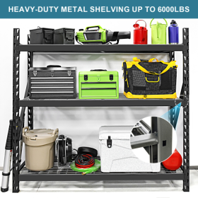 Garage Shelving Heavy Duty 72H 77 W Garage Storage Shelves 6000LBS Heavy Duty Shelving Adjustable 3 Tier Metal Shelving For Garage Storage Shelvi