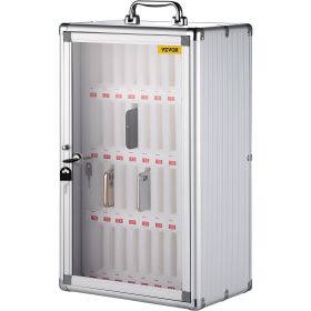 VEVOR 36 Slots Cell Phone Cabinet Silver Aluminum Alloy Pocket Chart Storage Locker Box W Portable Handle, Key Lock & Handwritten Tags, Wall Mounted F