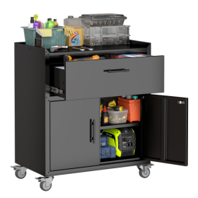 2 Door X 1 Drawer Tool Cabinets For Garage, Lockable Garage Storage Cabinet, Locking Metal Storage Cabinet With Wheels, Rolling Tool Chest, Assembly R