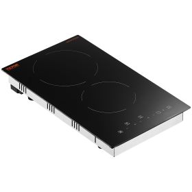 VEVOR Built In Electric Stove Top, 20 X 11.6 Inch 2 Burners, 240V Glass Radiant Cooktop With Sensor Touch Control, Timer & Child Lock Included, 9 Powe