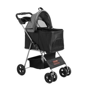 VEVOR Pet Stroller, 4 Wheels Dog Stroller Rotate With Brakes, 35lbs Weight Capacity, Puppy Stroller With Detachable Carrier, Storage Basket And Cup Ho