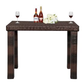 Thick Legged Brown Gradient Woven Rattan Bar Table Iron Frame, Including Bar Table Only