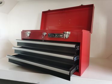20.3inch Metal Tool Box With 2-4 Drawers Portable Steel Tool Chest With Metal Cylinder Lock And Latch Closure, Black And Red Two Color Powder Coating, (Option: Three Drawer-Black and Red)