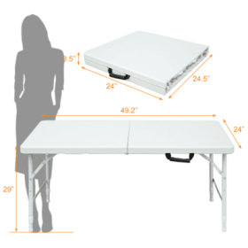 Portable Folding Table Indoor&Outdoor Maximum Weight 135KG Foldable Table For Camping (Option: White-4ft)