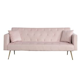Modern Velvet  Sofa Bed Folding Futon For Lving Room (Color: Pink)