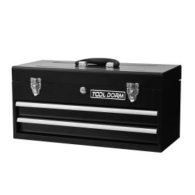 20.3inch Metal Tool Box With 2-4 Drawers Portable Steel Tool Chest With Metal Cylinder Lock And Latch Closure, Black And Red Two Color Powder Coating, (Option: Two Drawer-Black)