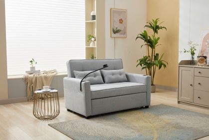 Futon Chair Bed Convertible Chair 3-in-1 Pull Out Sleeper Chair Beds With USB Ports,Wear-resistant And Anti-scratch, Armchair Bed Sleeper For Living R (Color: Grey)