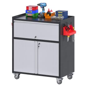 Aobabo Metal Garage Cabinet Steel Garage Cabinet With 1 Drawer And 2 Lockable Doors Rolling Tool Storage Box Assembly Required Black Gray (Option: Black Gray)