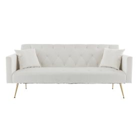 Modern Velvet  Sofa Bed Folding Futon For Lving Room (Color: Beige)