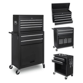 Multi-functional Combination Heavy Tool Cart, 2-in-1 Tool Cart, Auto Repair Tool Cabinet Garage (Color: Black)
