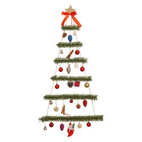 Wall Hanging Mounted Christmas Trees Illuminated Hanging Wall Decoration Ladder Tree Star Topper Handmade Christmas Trees Personalised Hanging Christm (Color: Green)
