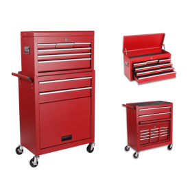Multi-functional Combination Heavy Tool Cart, 2-in-1 Tool Cart, Auto Repair Tool Cabinet Garage (Color: Red)
