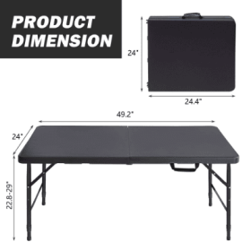 Portable Folding Table Indoor&Outdoor Maximum Weight 135KG Foldable Table For Camping (Option: Black-4ft)