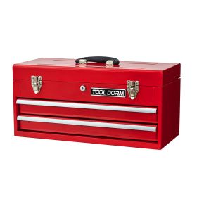 20.3inch Metal Tool Box With 2-4 Drawers Portable Steel Tool Chest With Metal Cylinder Lock And Latch Closure, Black And Red Two Color Powder Coating, (Option: Two Drawer-Red)