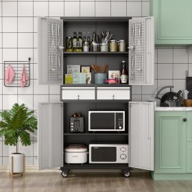 Metal Storage Cabinet With 2 Locking Drawer And Pegboard, Steel Rolling Tool Cabinet With 8 Hooks And 2 Adjustable Shelves For Garage, Home, Offi (Option: Black Grey)